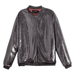 GSTQ Sequin Embellished Bomber Jacket Gray Knit S